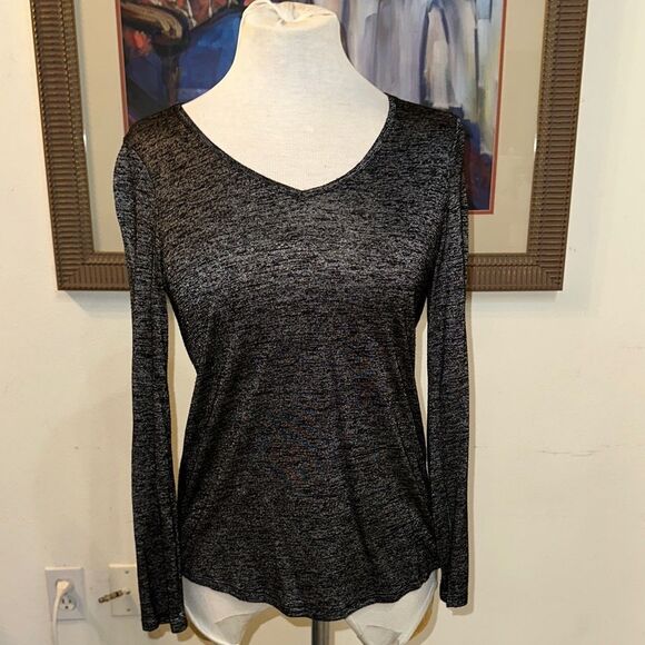 WHBM Black/Silver Long Sleeve Top Size XS - Picture 5 of 9
